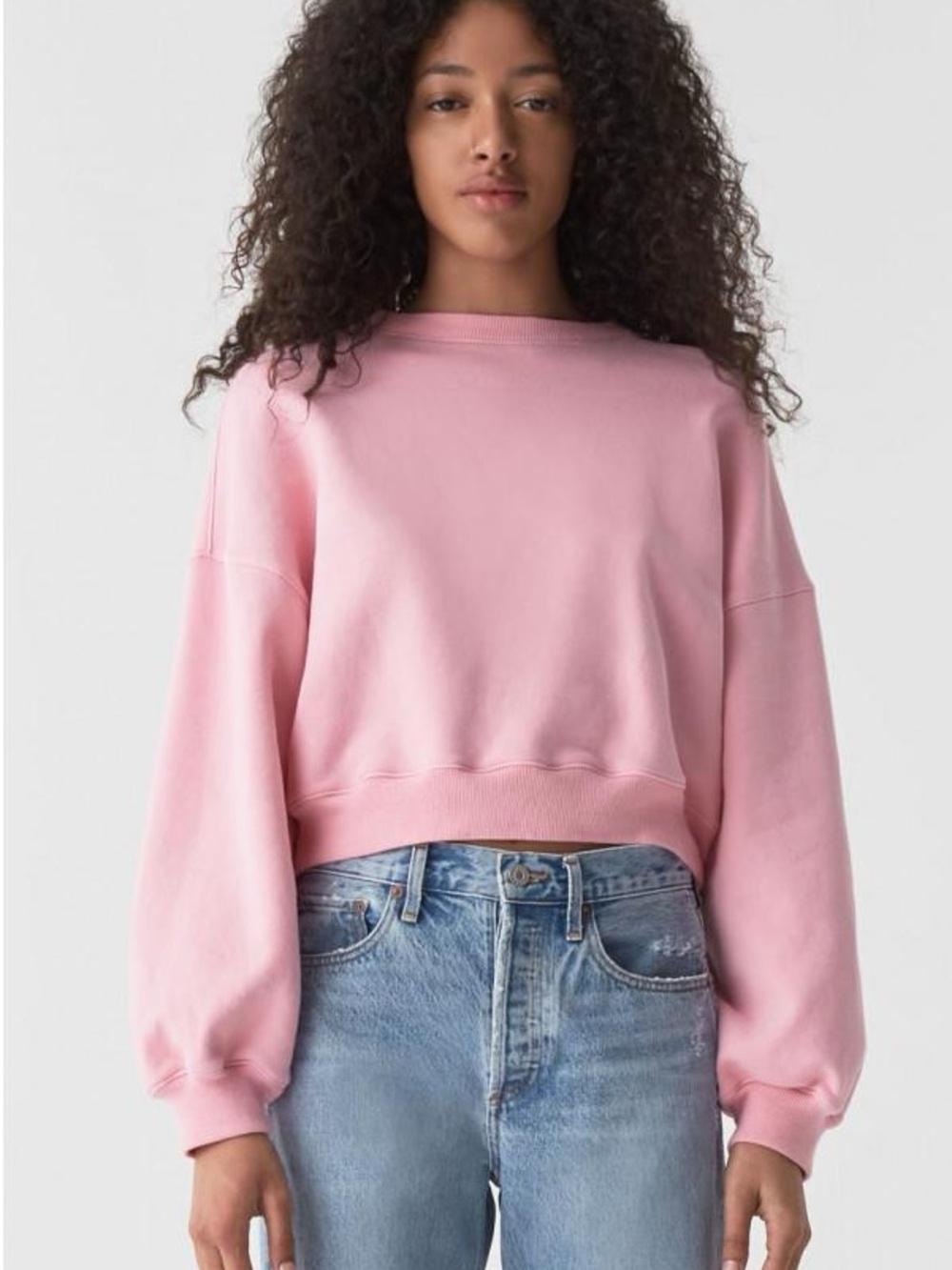 AGOLDE Balloon Sleeve Cropped Sweatshirt – Bubble Gum Pink – Size L